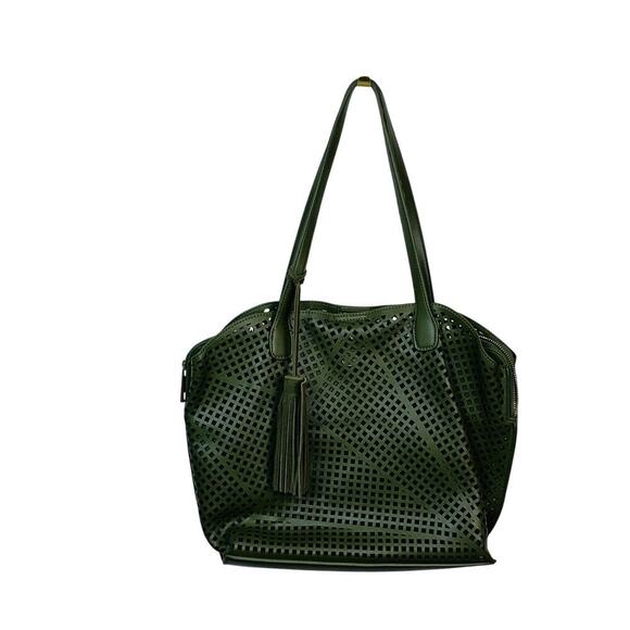 Street Level Dark Olive Green Vegan Leather Abstract Mesh Shoulder Bag - Picture 1 of 11